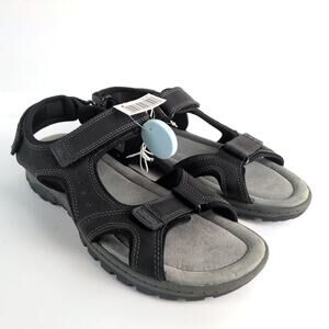 NWT Lidl Footflex Men's 11 Comfort Adjustable Strap Black Sandals Leather Summer